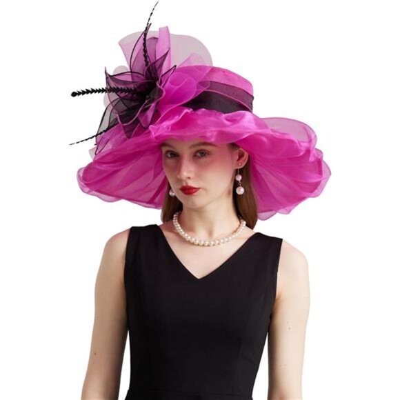 Women's Kentucky Derby Church Dress Hat Wide Brim Leaf Flower Bridal Shower Hat